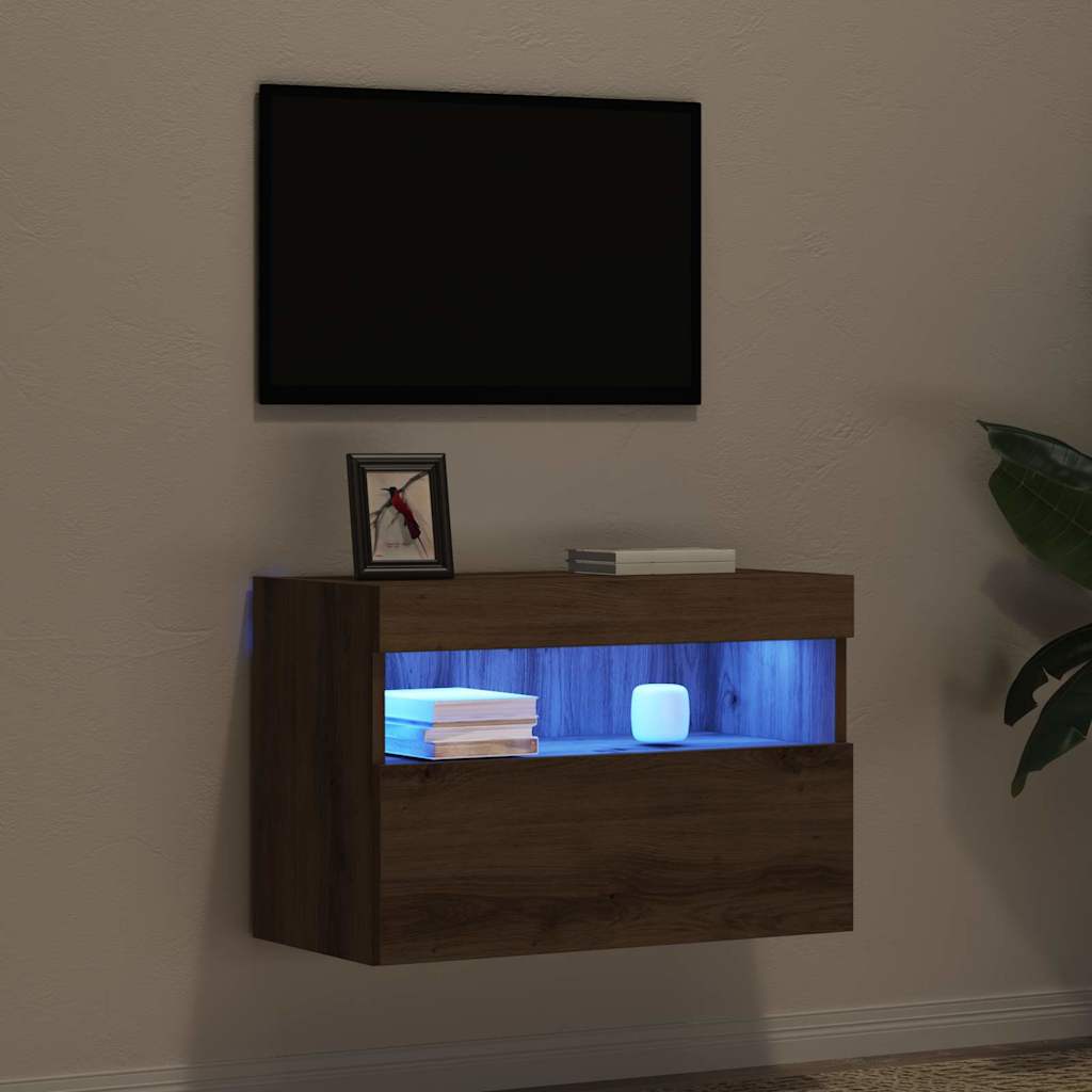 TV Fali Szekrény LED-del kézműves tölgy 60 x 30 x 40 cm Faanyag