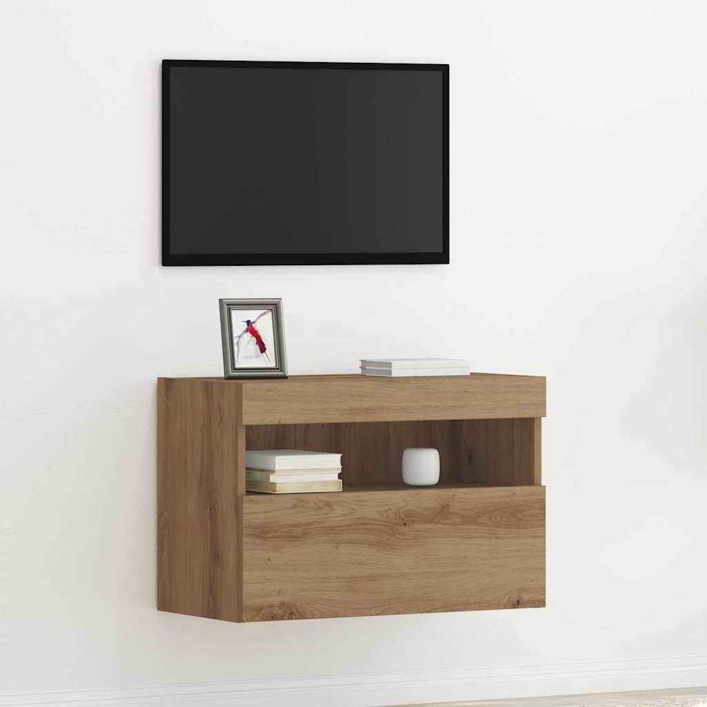 TV Fali Szekrény LED-del kézműves tölgy 60 x 30 x 40 cm Faanyag