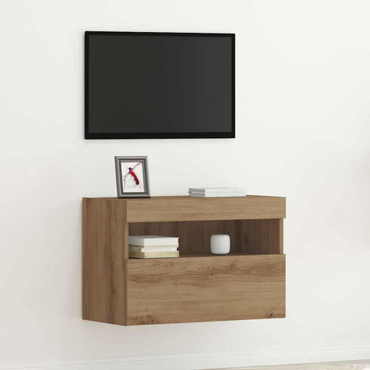TV Fali Szekrény LED-del kézműves tölgy 60 x 30 x 40 cm Faanyag