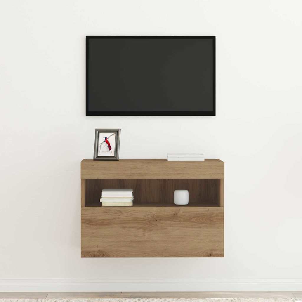 TV Fali Szekrény LED-del kézműves tölgy 60 x 30 x 40 cm Faanyag