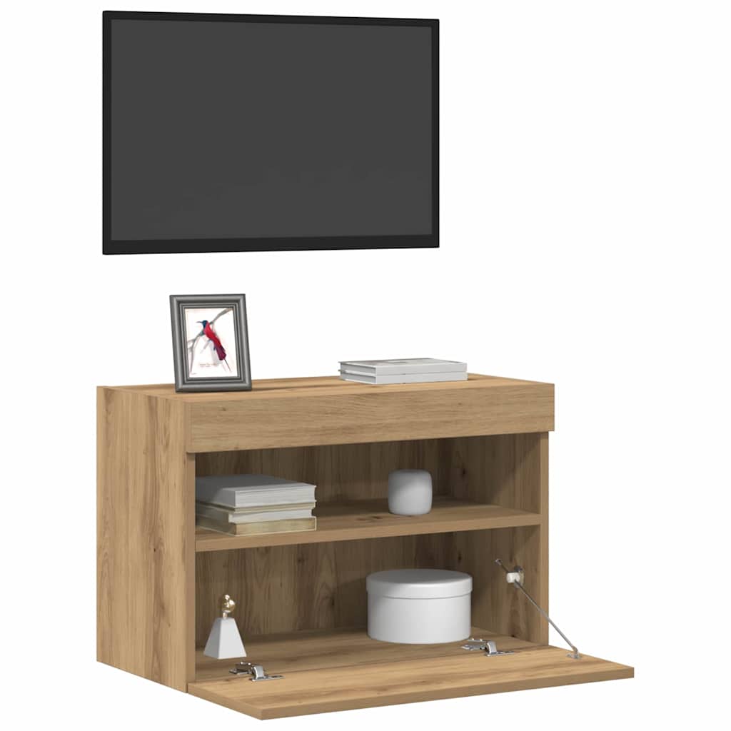 TV Fali Szekrény LED-del kézműves tölgy 60 x 30 x 40 cm Faanyag