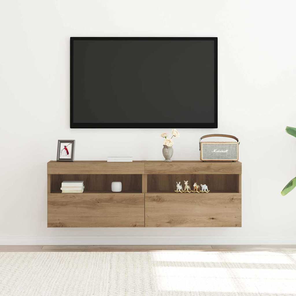 TV Fali Szekrény 2 db kézműves tölgy Szerelt Fa