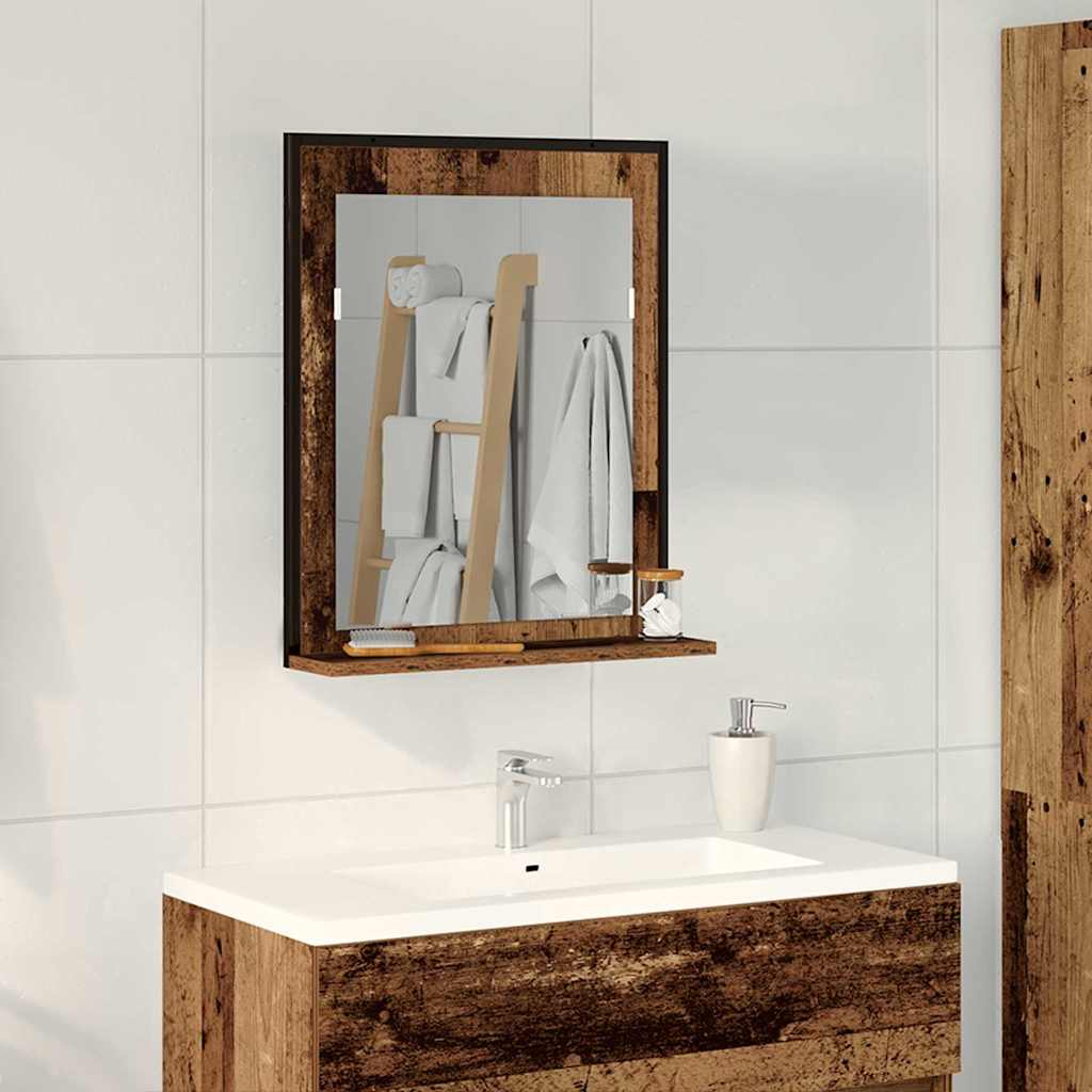 Tükör polcokkal Régi fa 50 x 12 x 60 cm Üveg és Műszaki Fa