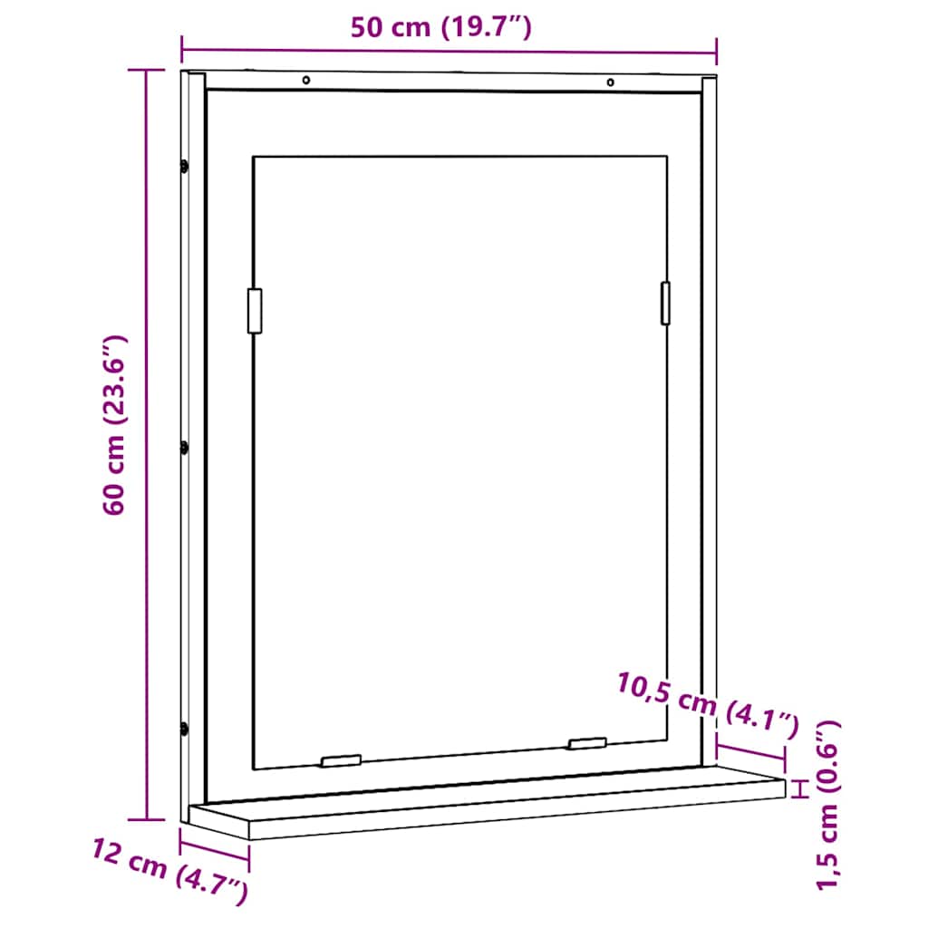 Tükör Régi fa 50 x 12 x 60 cm Üveg és Műszaki Fa