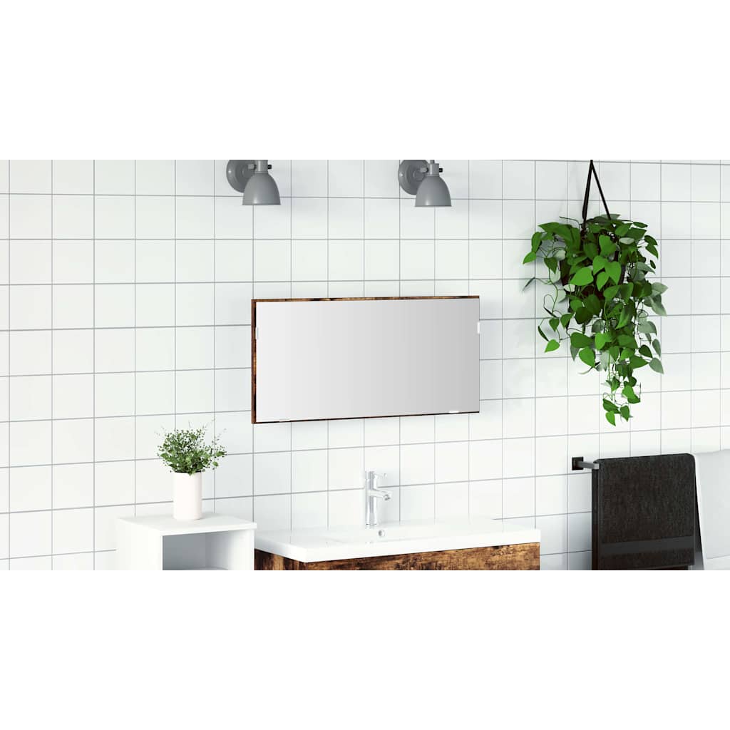 Tükör LED -es lámpákkal Barna 80 x 37 cm Üveg és Műszaki Fa