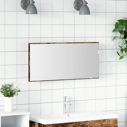 Tükör LED -es lámpákkal Barna 80 x 37 cm Üveg és Műszaki Fa