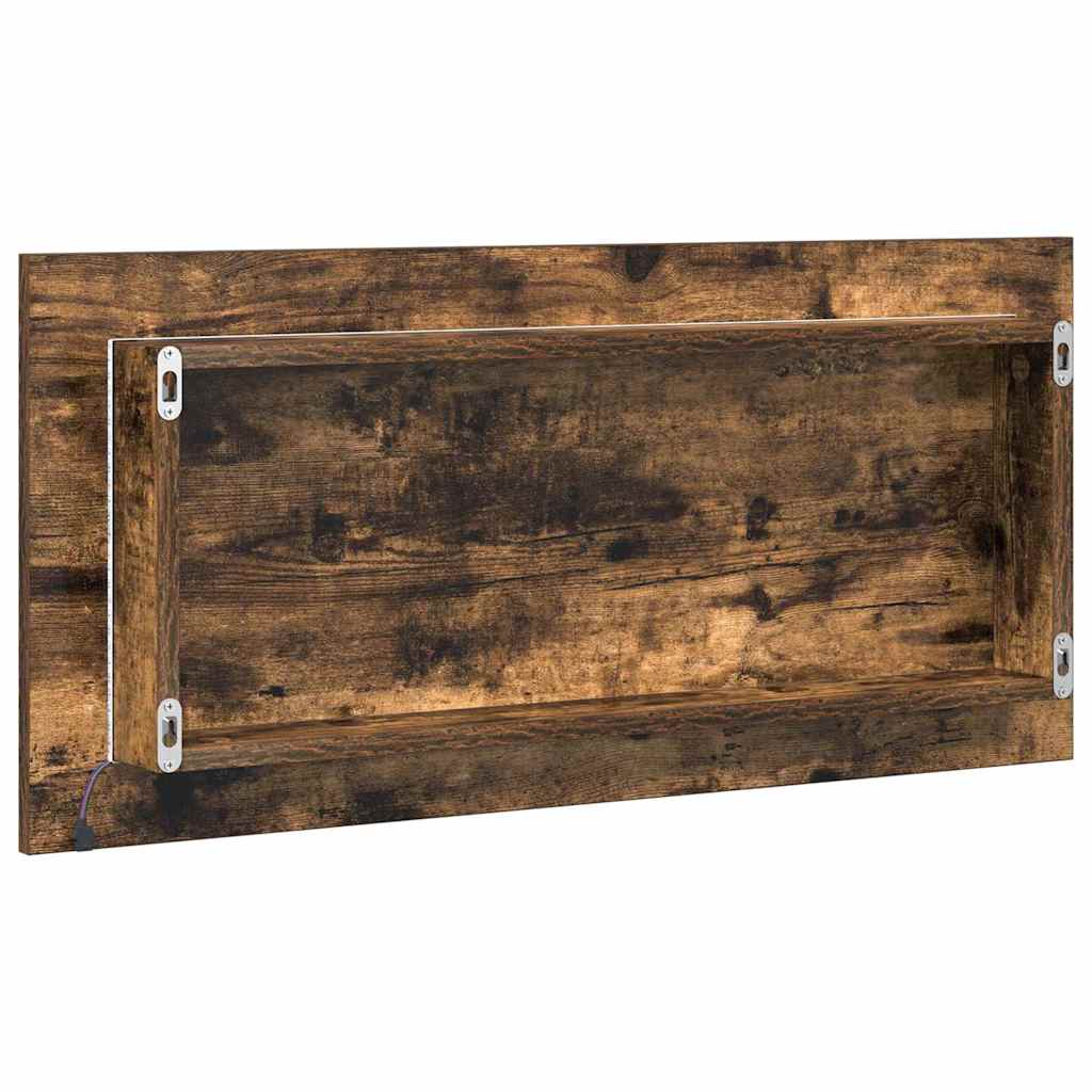 Tükör LED -es lámpákkal Barna 80 x 37 cm Üveg és Műszaki Fa