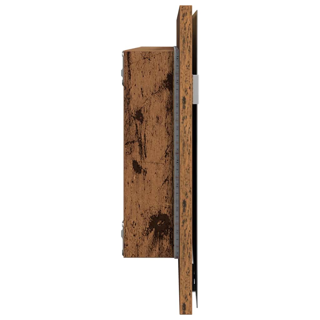 Tükör LED -es lámpákkal Régi fa 80 x 37 cm Üveg és Műszaki Fa