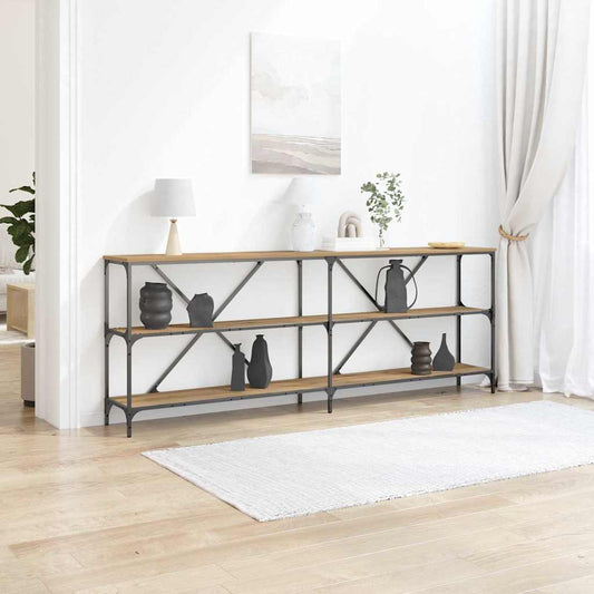 Konzolasztal polcokkal Művészi tölgy 200 x 30 x 75 cm Faanyag