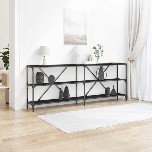 Konzolasztal polcokkal Fekete tölgy 200 x 30 x 75 cm Faanyag