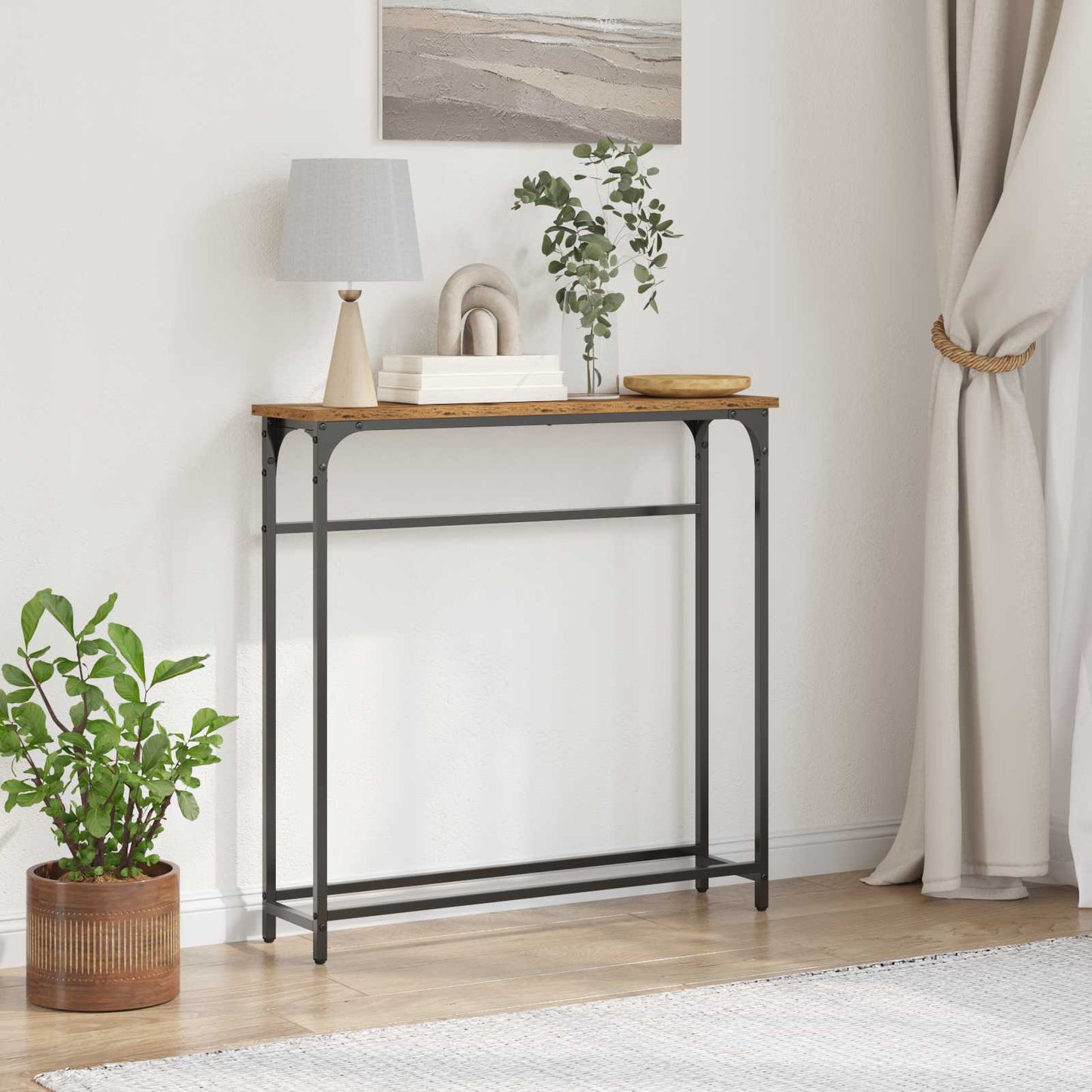 Konzolasztal polcokkal Öreg fa 75 x 19,5 x 75 cm Faanyag