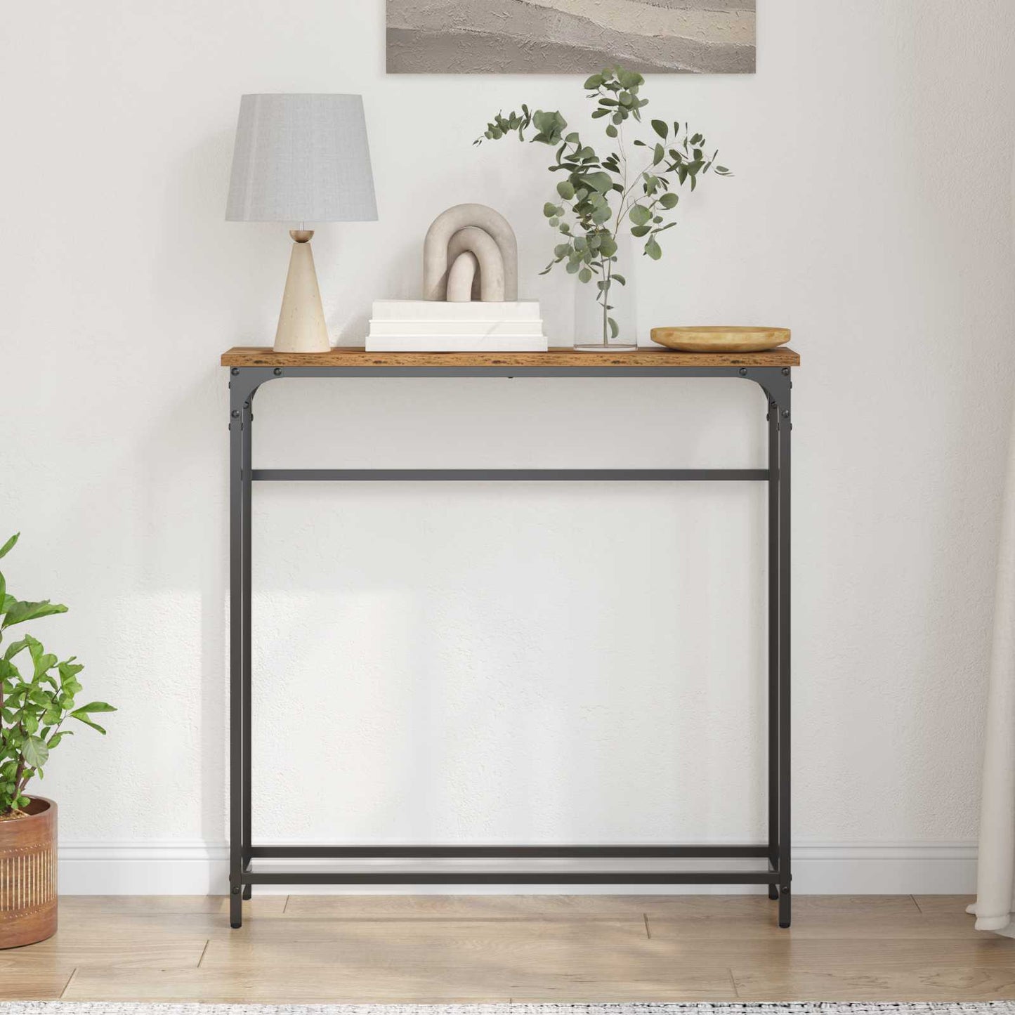 Konzolasztal polcokkal Öreg fa 75 x 19,5 x 75 cm Faanyag