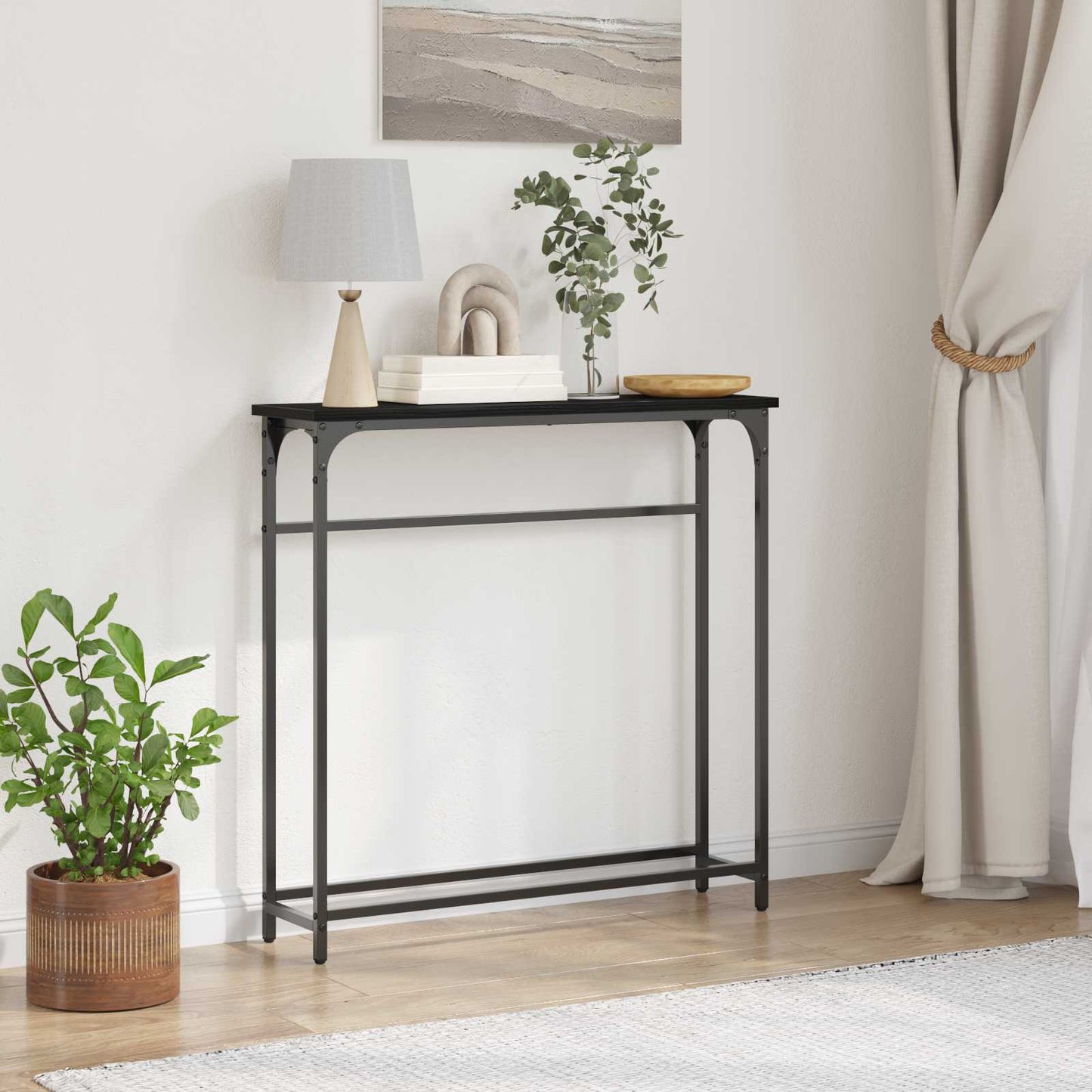 Konzolasztal polcokkal Fekete tölgy 75 x 19,5 x 75 cm Faanyag