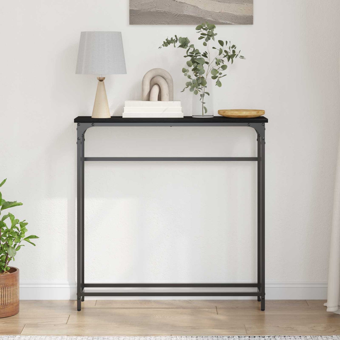 Konzolasztal polcokkal Fekete tölgy 75 x 19,5 x 75 cm Faanyag