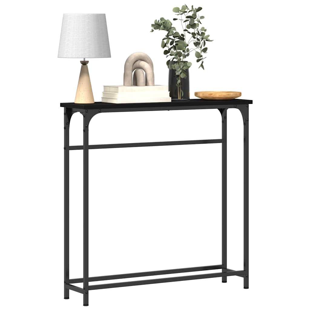 Konzolasztal polcokkal Fekete tölgy 75 x 19,5 x 75 cm Faanyag
