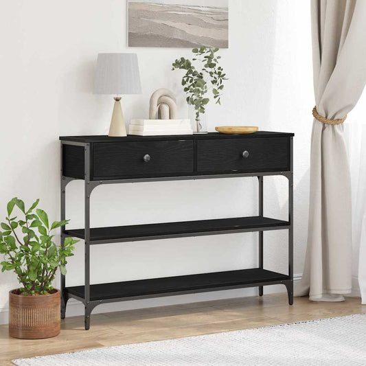 Konzolasztal fiókkal Fekete tölgy 100 x 25 x 75 cm Faanyag