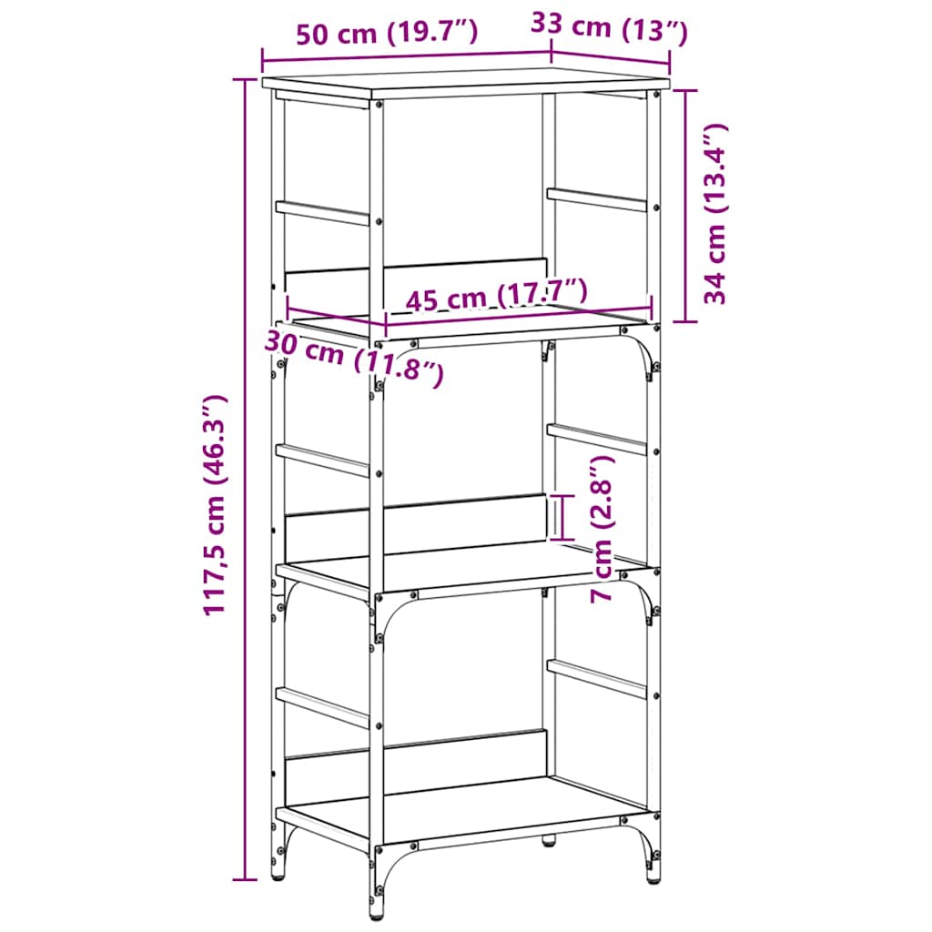Könyvespolc 3 szintes 50 x 33 x 117,5 cm Szerelt Fa