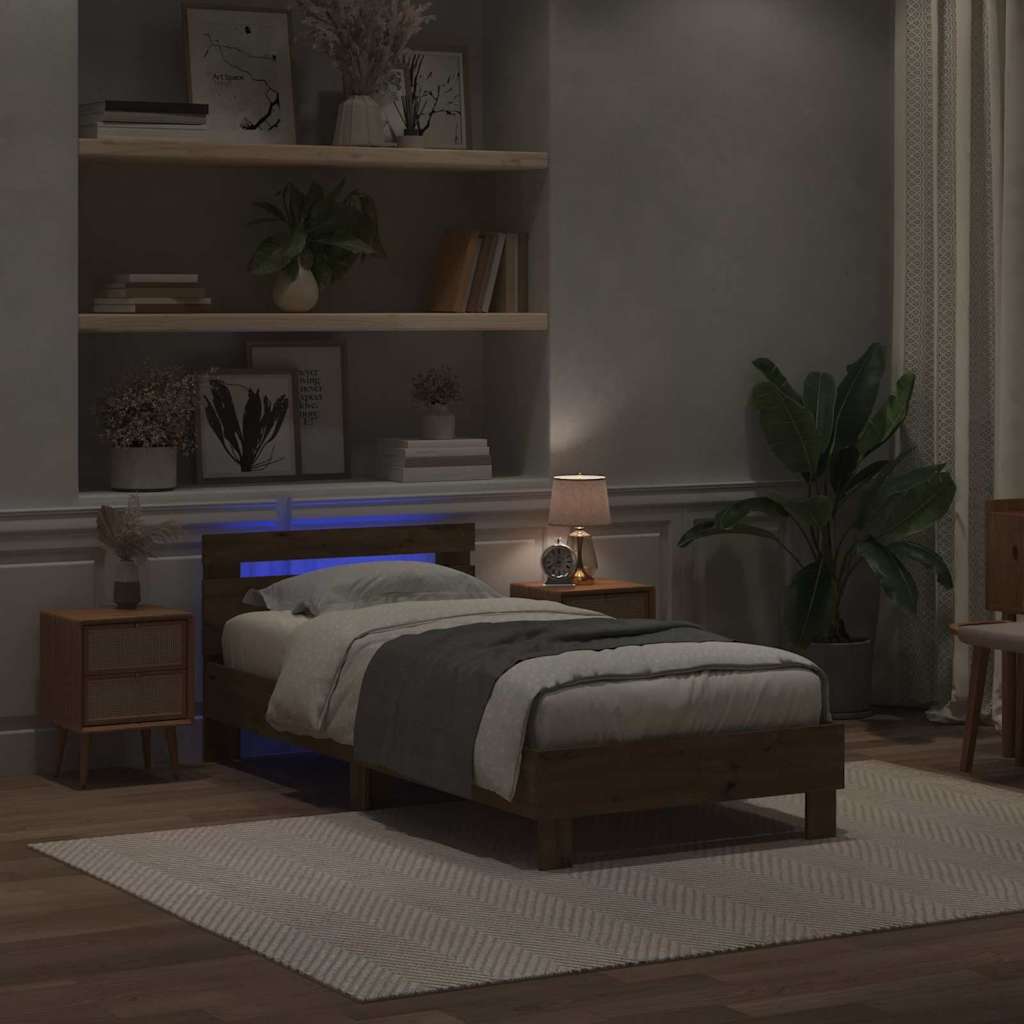 Ágykeret LED szalagokkal Artisan tölgy 90 x 200 cm Faanyag
