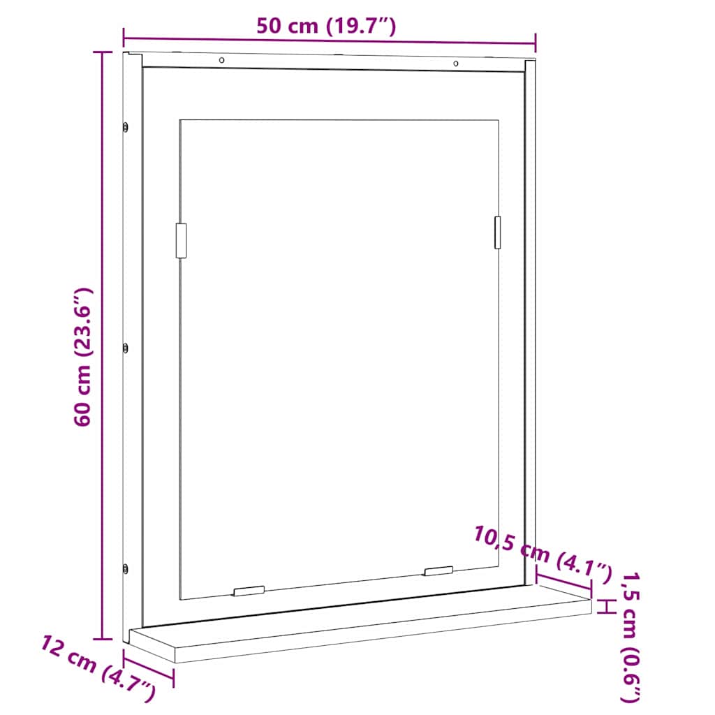 Fürdőszobai tükör Fekete 50 x 12 x 60 cm Üveg és Műszaki Fa