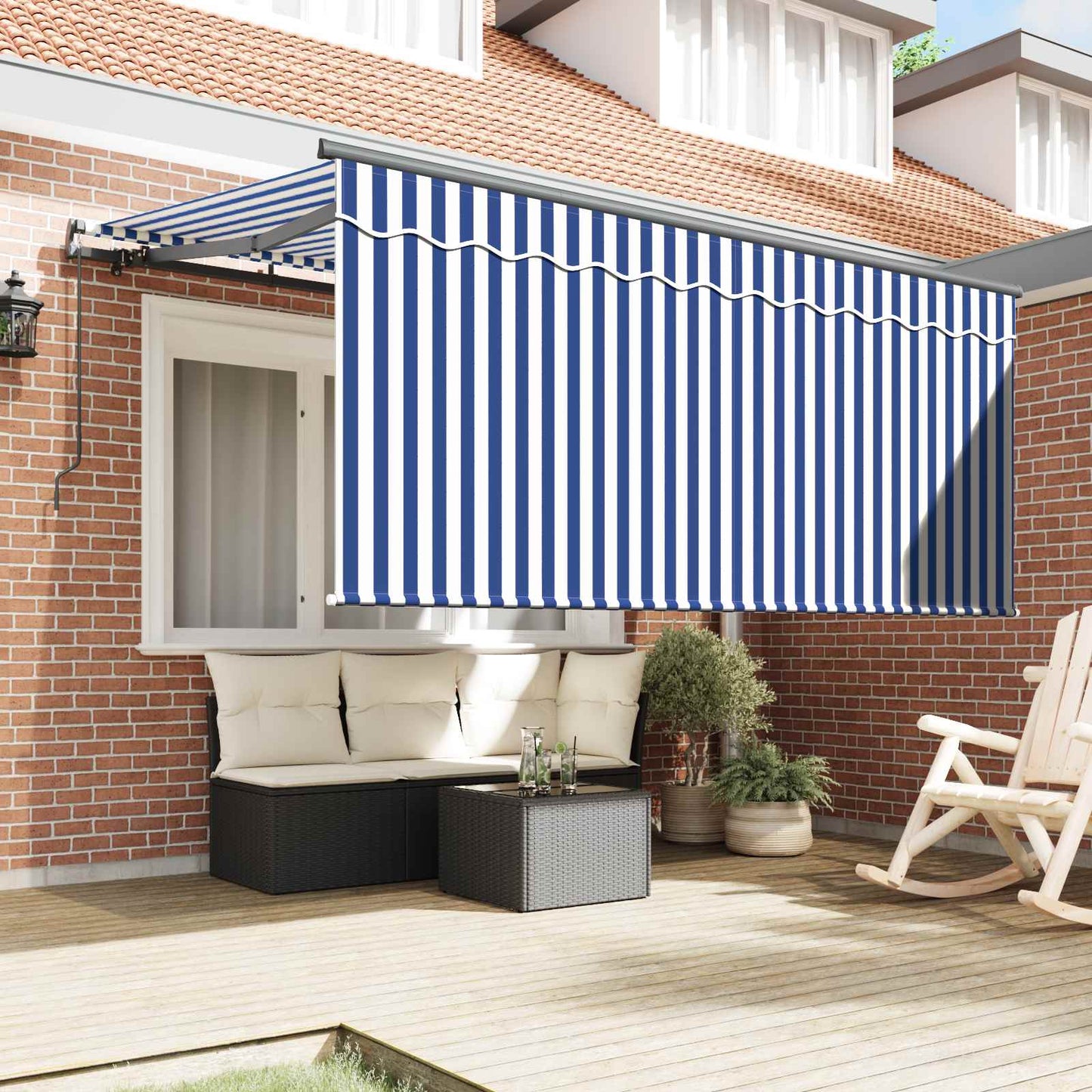 Behúzható napellenző Kék és Fehér 300 x 200 cm