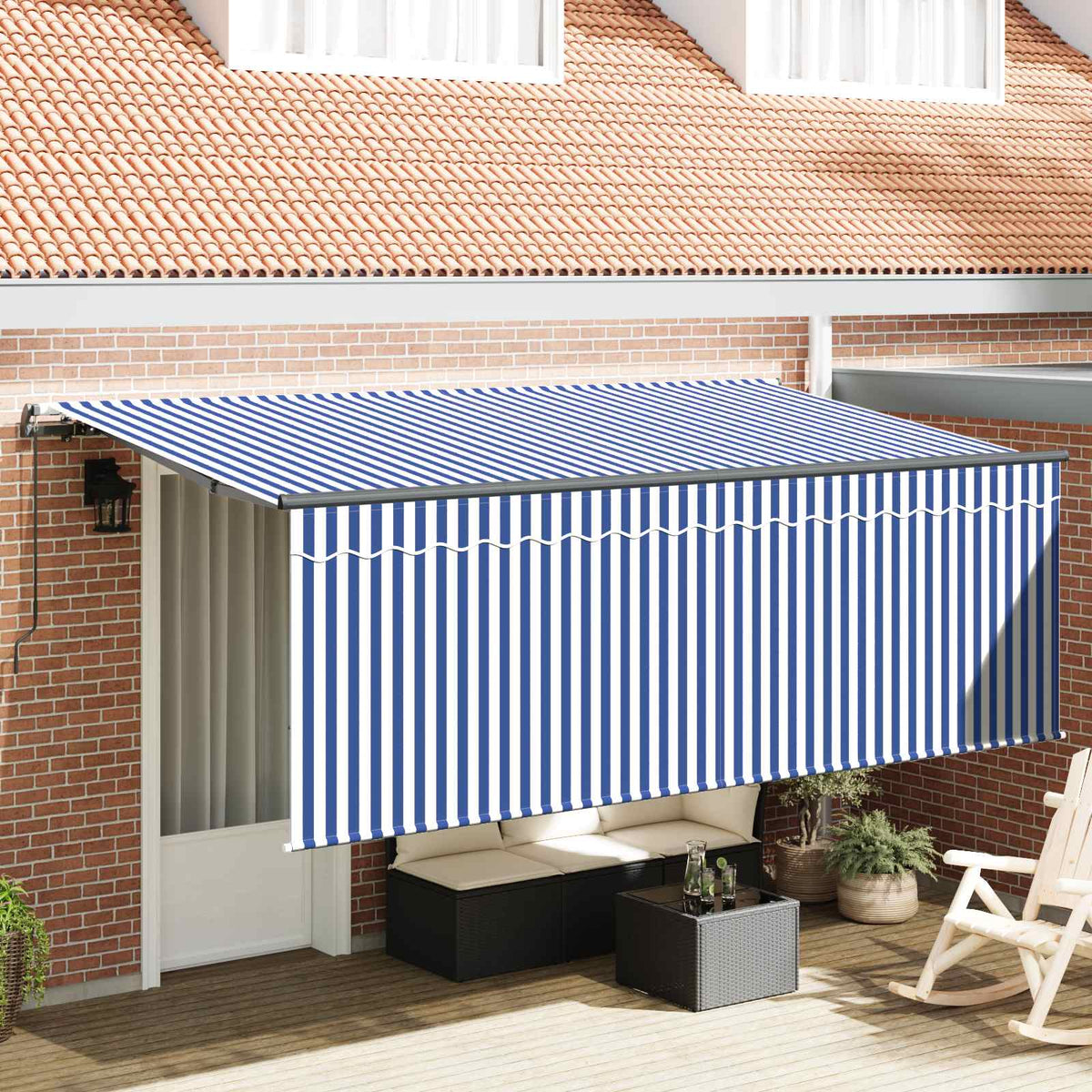 Behúzható napellenző Kék és Fehér 400 x 200 cm