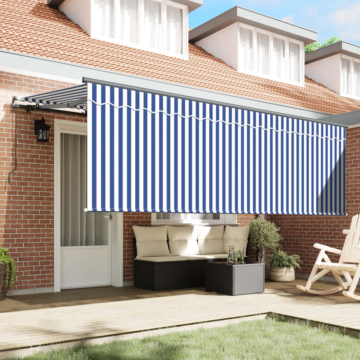 Behúzható napellenző Kék és Fehér 400 x 200 cm