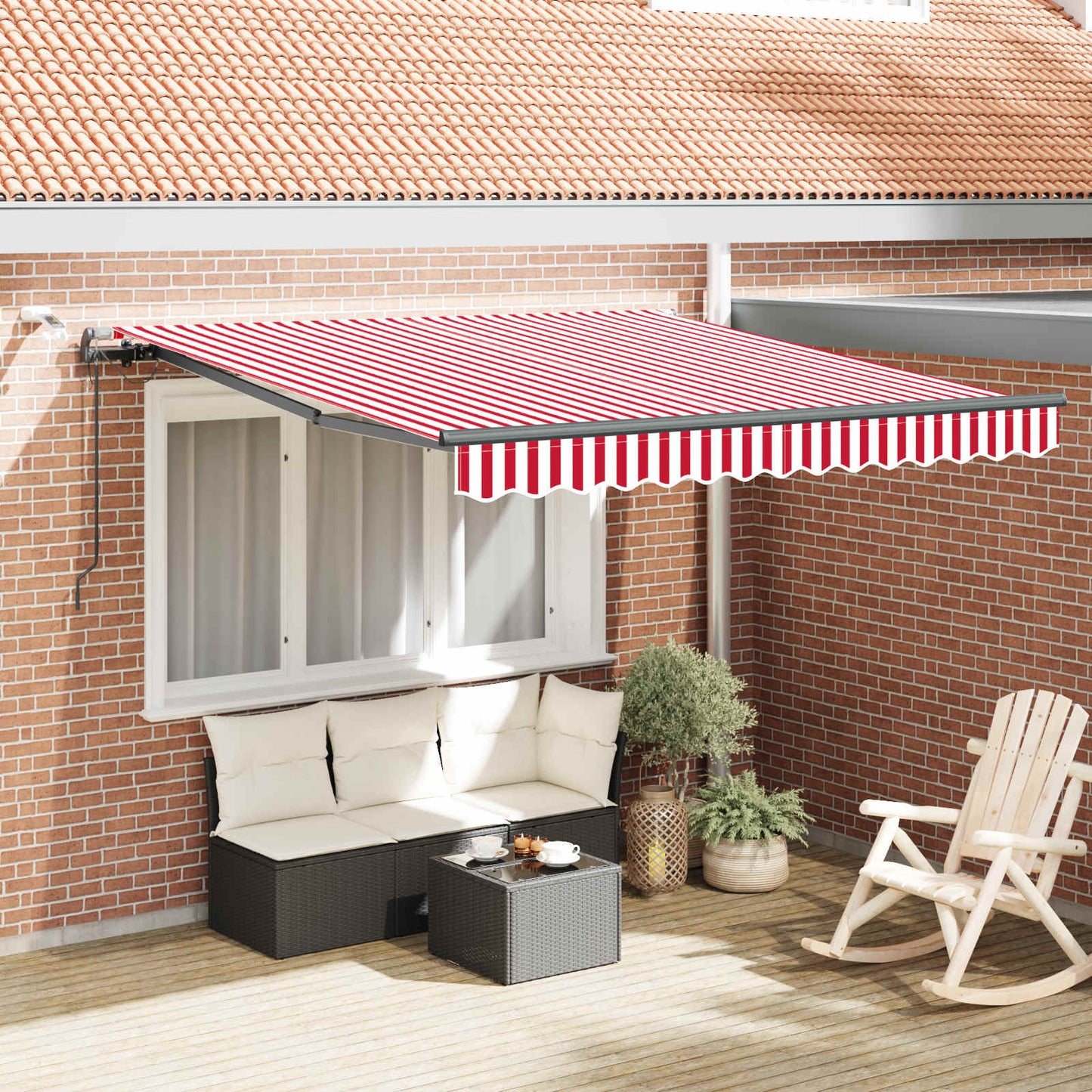 Napernyő Anyag Piros és Fehér 300 x 250 cm Poliészter