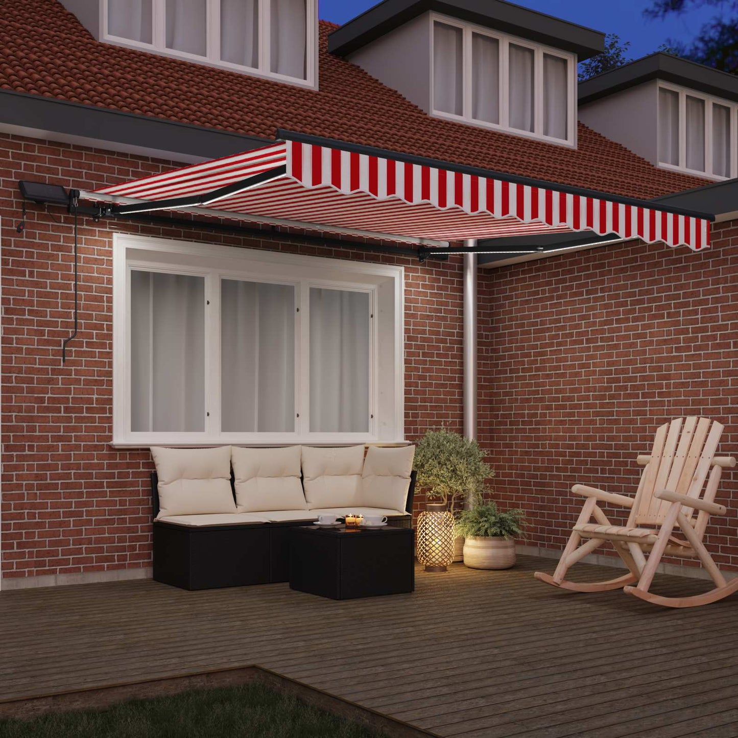 Behúzható napellenző Piros és fehér 350 x 250 cm szövet