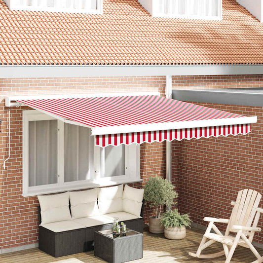 Behúzható napellenző Piros és Fehér 350 x 250 cm Szövet és Fém