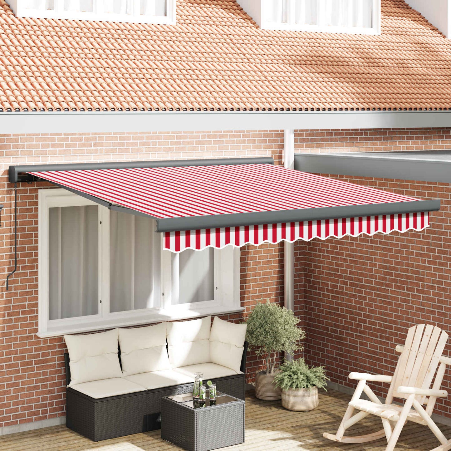 Behúzható napellenző Piros és Fehér 350 x 250 cm