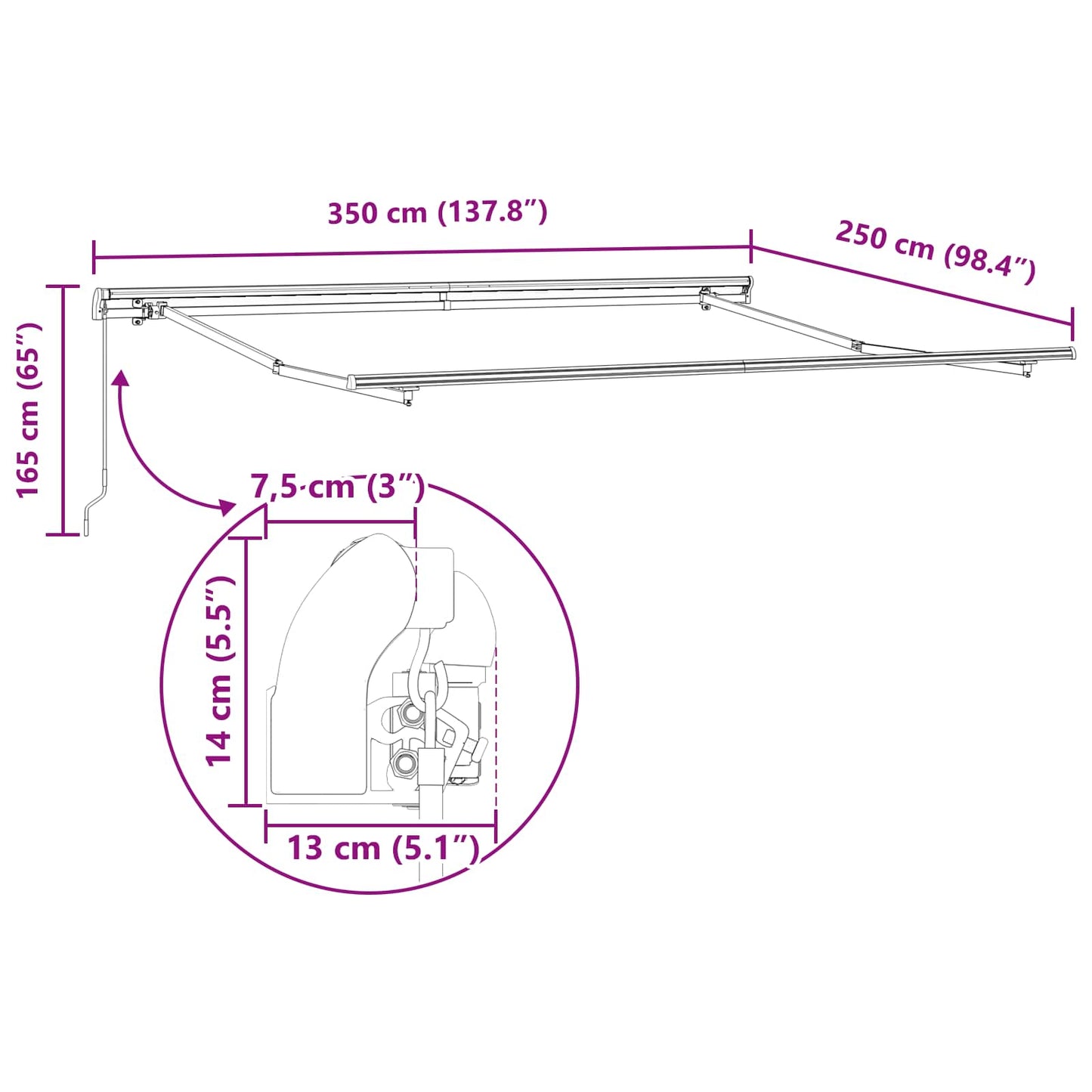 Behúzható napellenző Fekete 350 x 250 cm Pamut és Alumínium