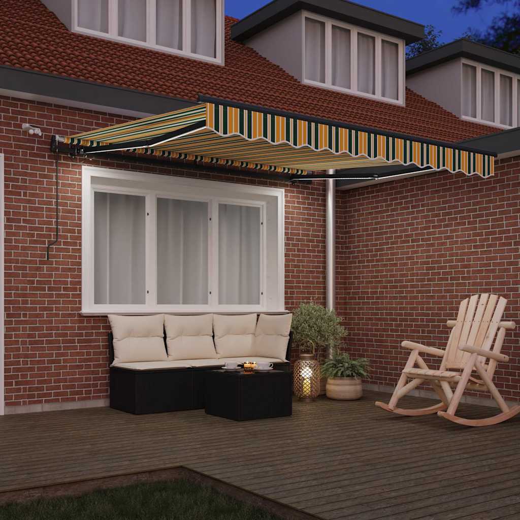 Behúzható napellenző Zöld és sárga 350 x 250 cm Poliészter