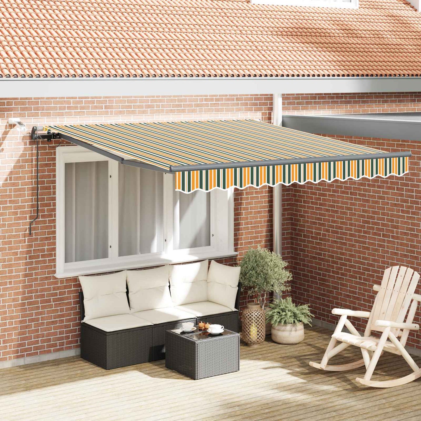 Behúzható napellenző Zöld és sárga 350 x 250 cm Poliészter