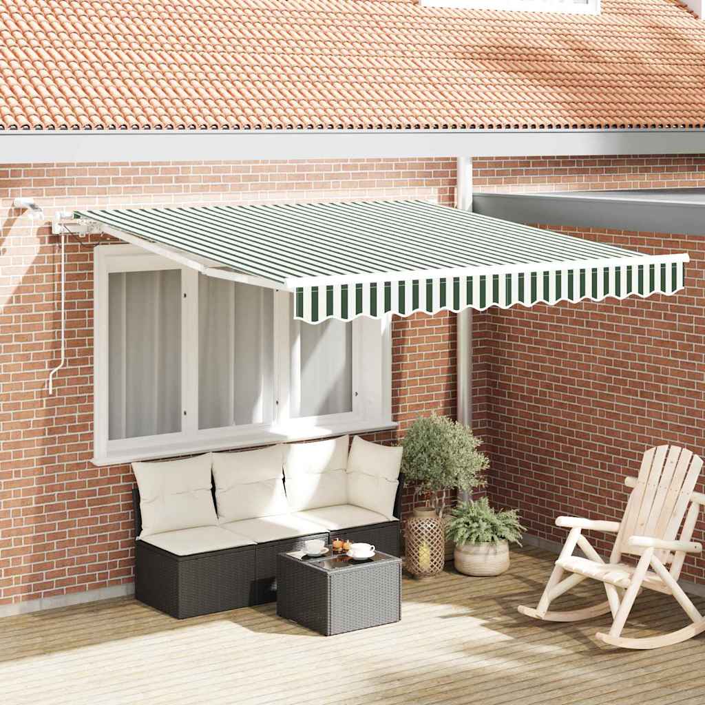 Behúzható napellenző Zöld és Fehér 350 x 250 cm Poliészter