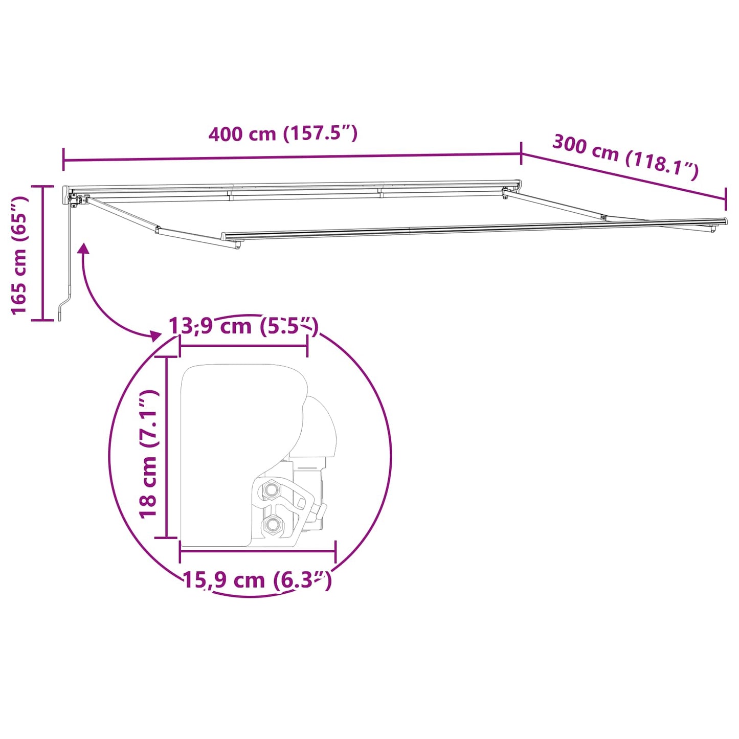 Napernyő keret Piros és Fehér 400 × 300 cm