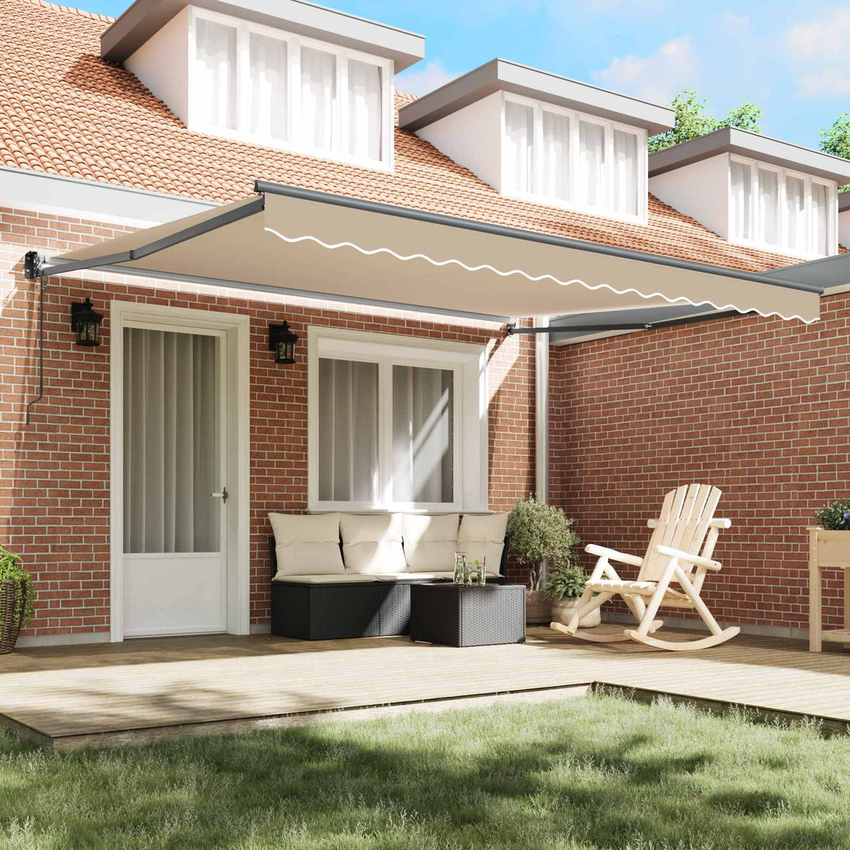 Behúzható napellenző Bézs 400 × 300 cm Poliészter és fém