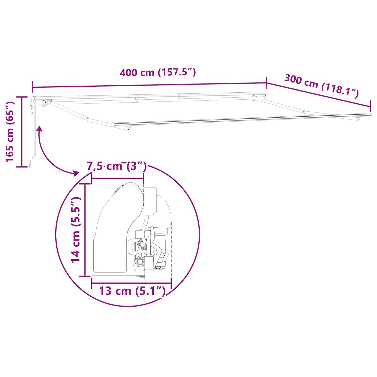 Elektromos Kihúzható Napernyő Piros 400 × 300 cm