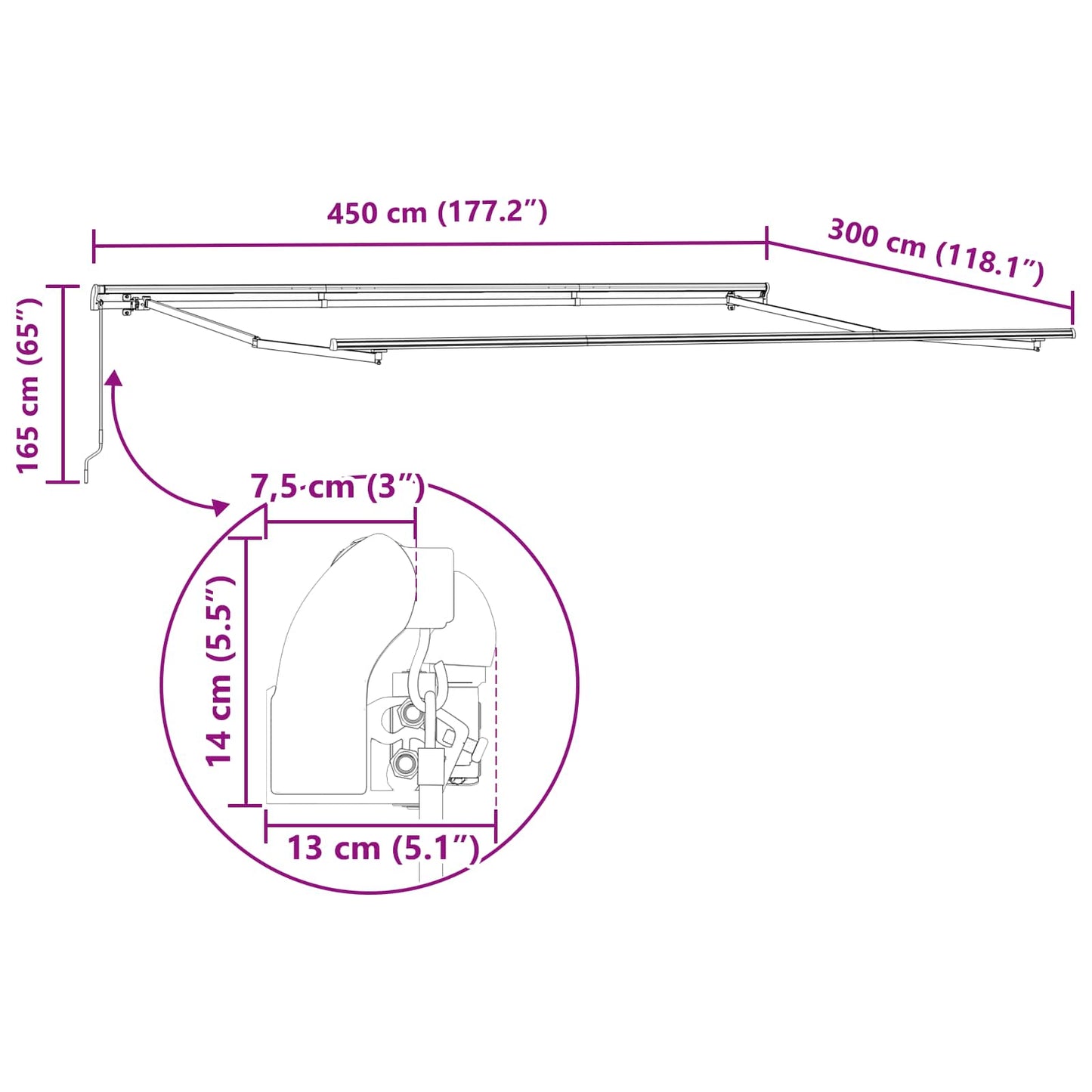 Behúzható napellenző Piros és Fehér 450 × 300 cm