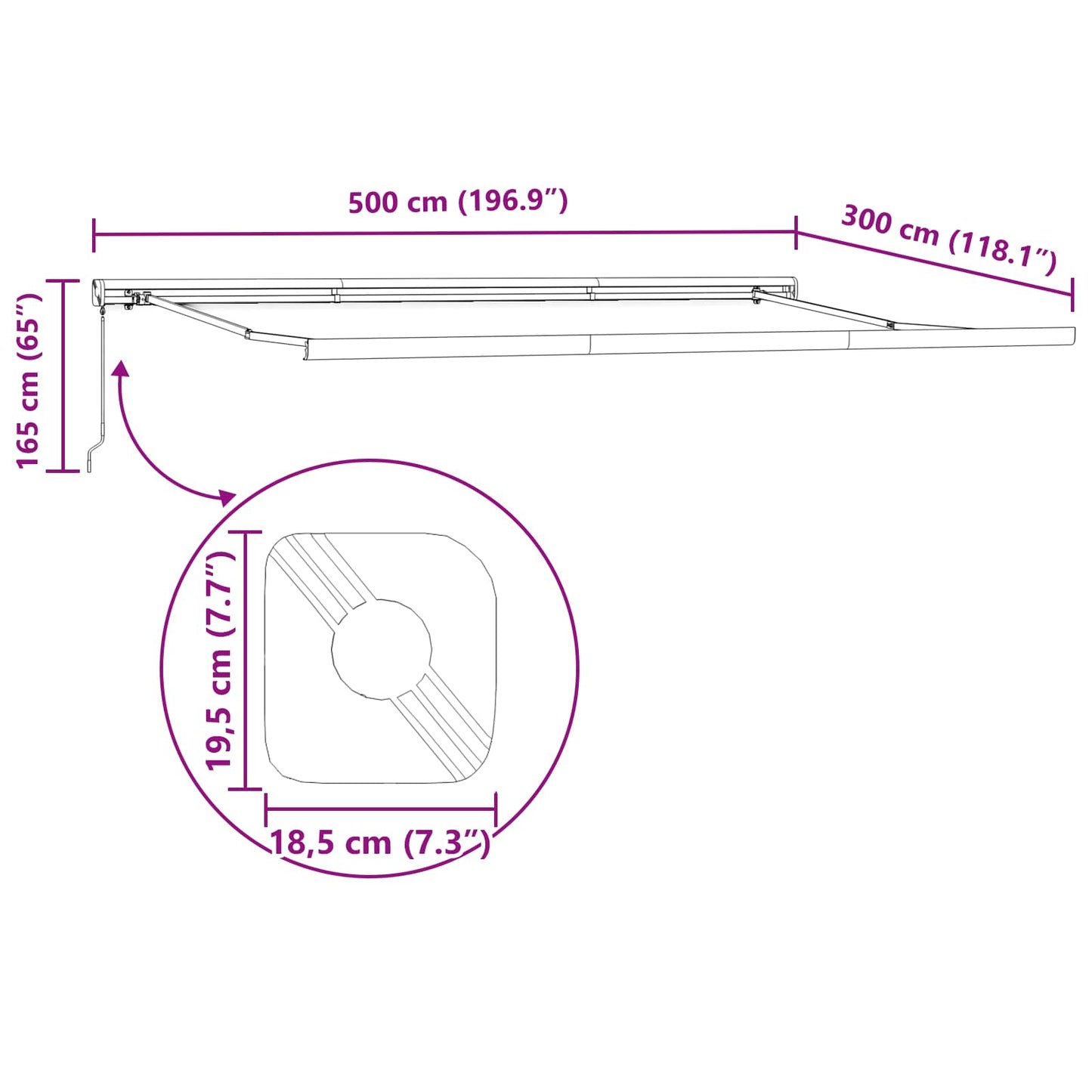 Behúzható napellenző Zöld és Fehér 500 × 300 cm