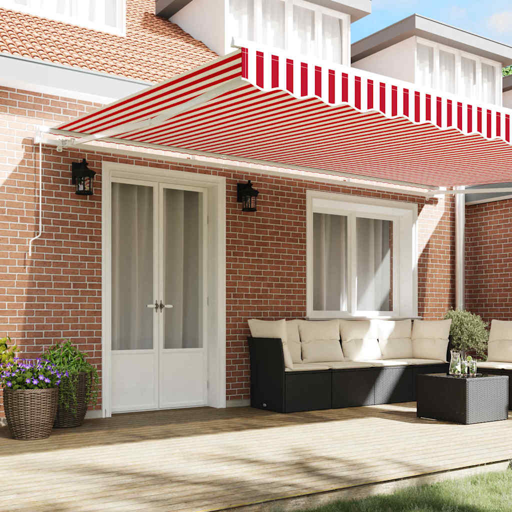 Behúzható napellenző Piros és Fehér 500 × 350 cm