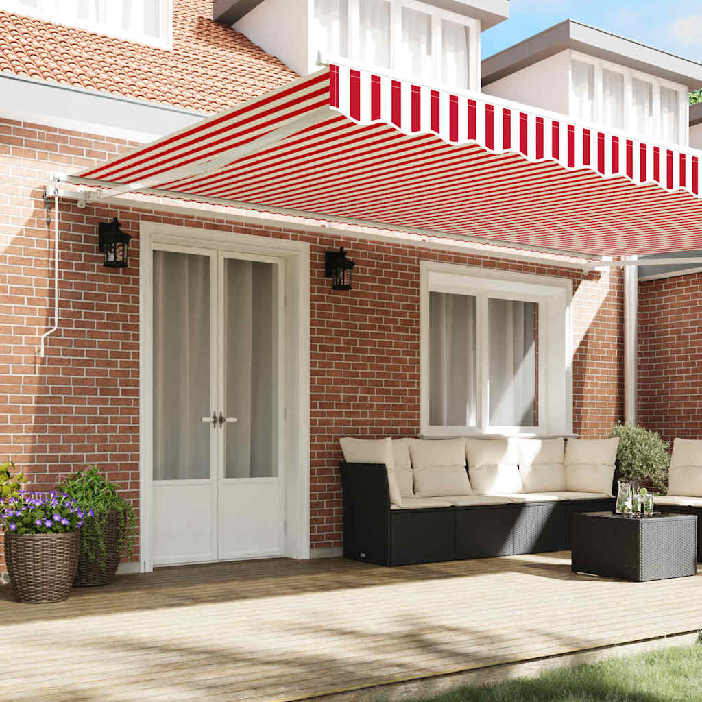 Behúzható napellenző Piros és Fehér 500 × 350 cm
