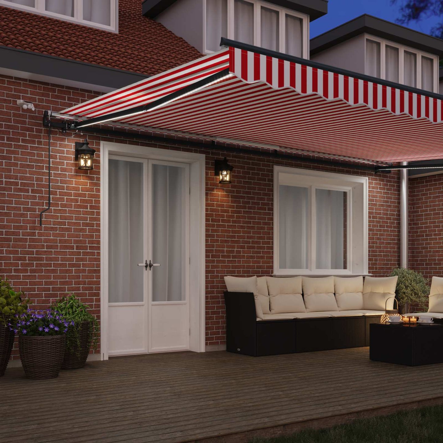 Behúzható napellenző Piros és Fehér 500 × 350 cm Poliészter