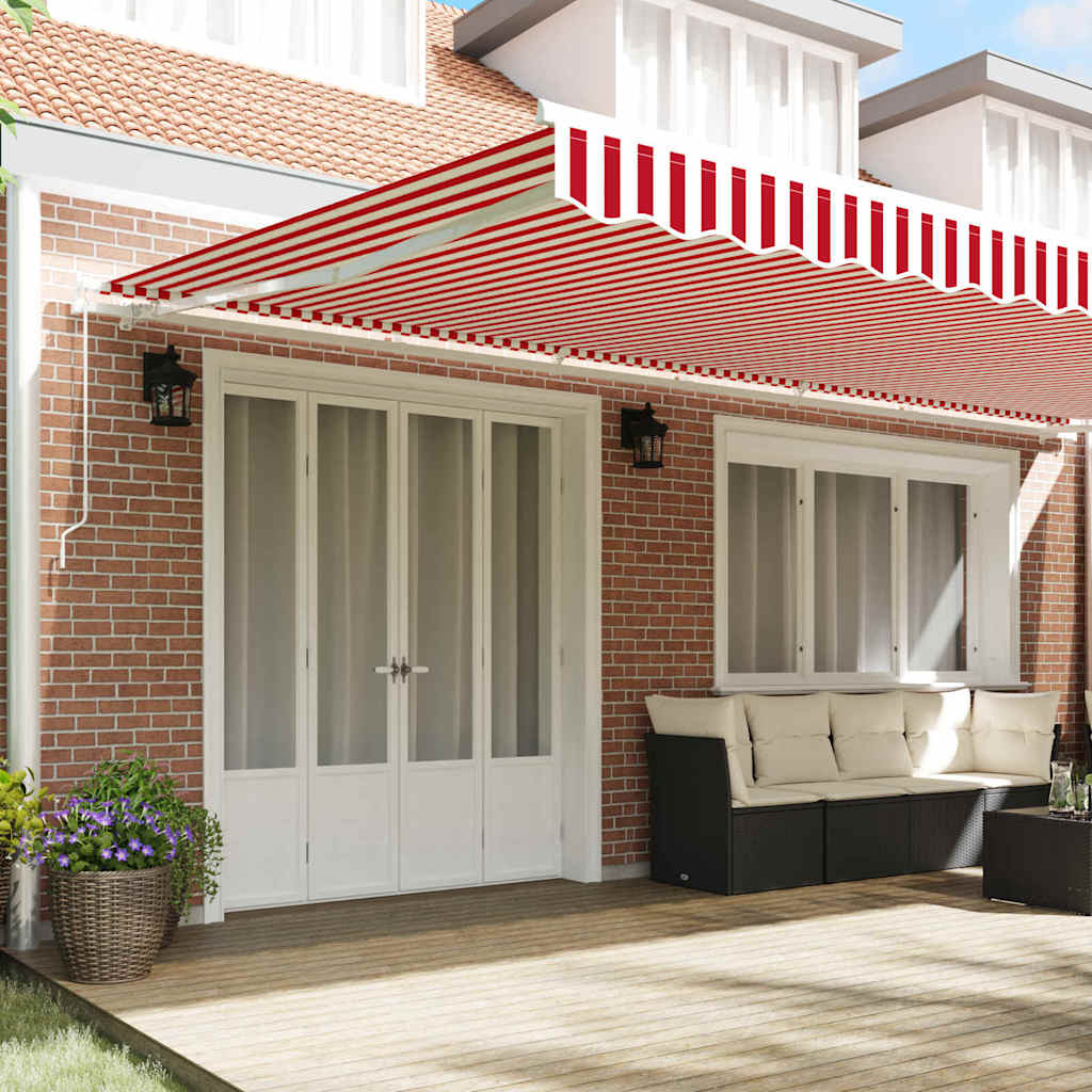 Behúzható napellenző Piros és Fehér 600 × 300 cm