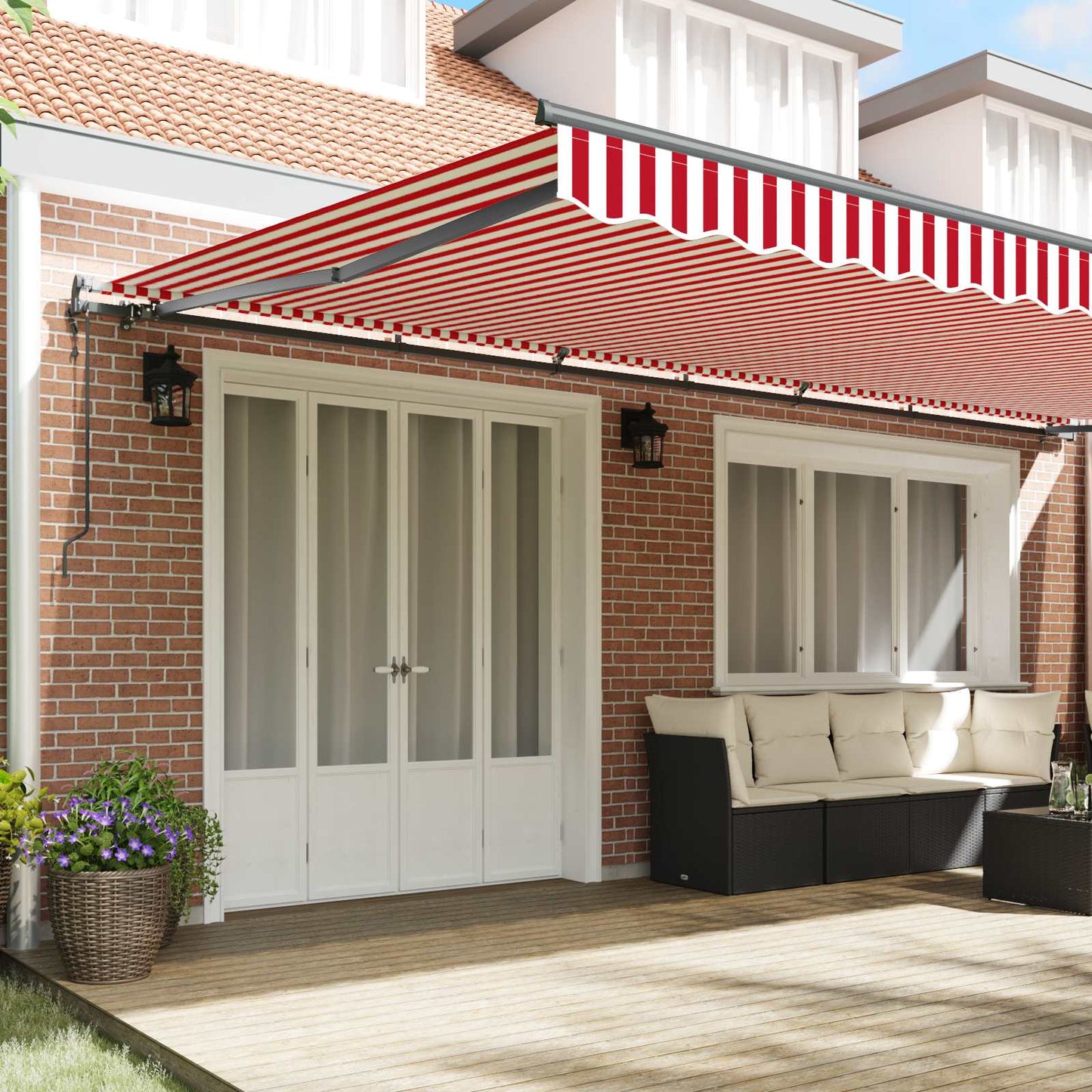 Behúzható napellenző Piros és Fehér 600 × 300 cm