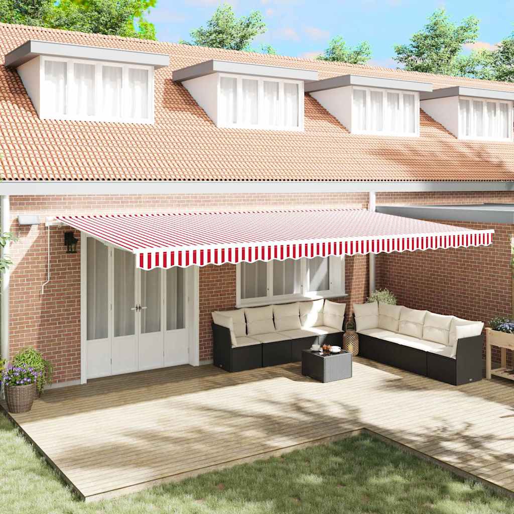 Behúzható napellenző Piros és Fehér 600 × 350 cm