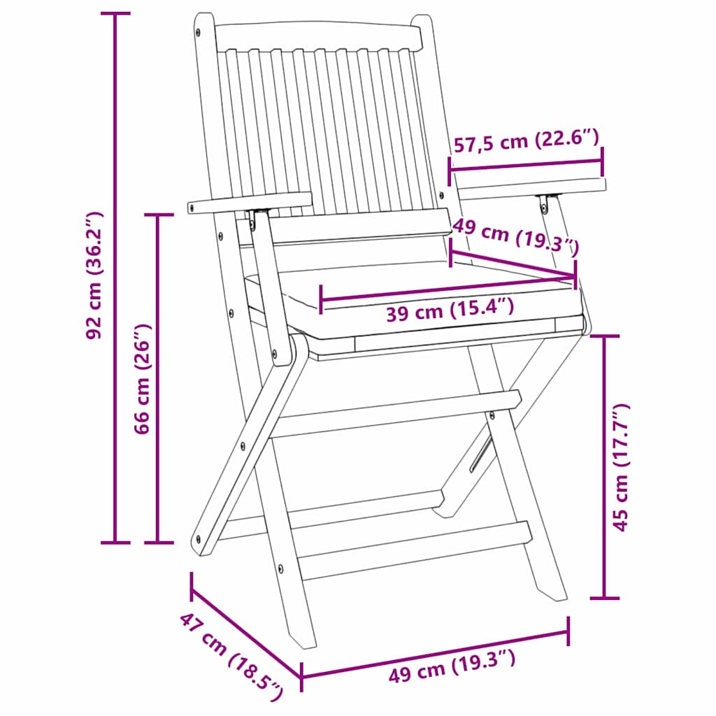 Összecsukható szék 2 pcs Szürke 49 x 57.5 x 92cm Tömör akácfa