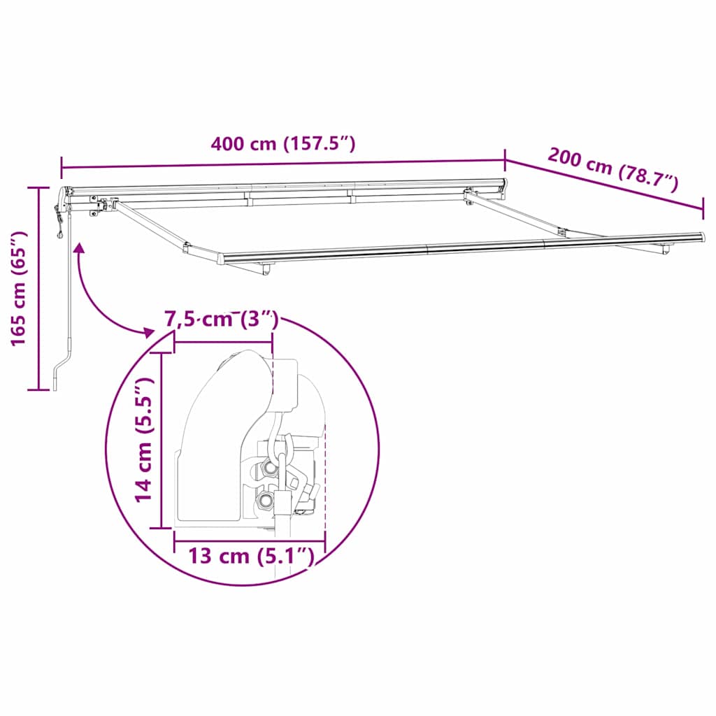 Napernyő keret Fehér 4 x 2 m Fém