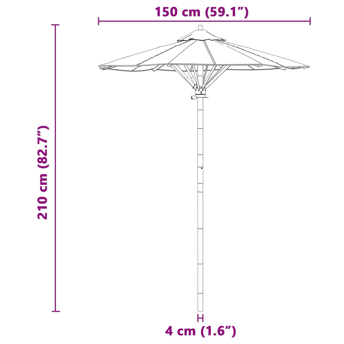 Kerti napernyő Sötétszürke Ø 150 x 210 cm bambusz