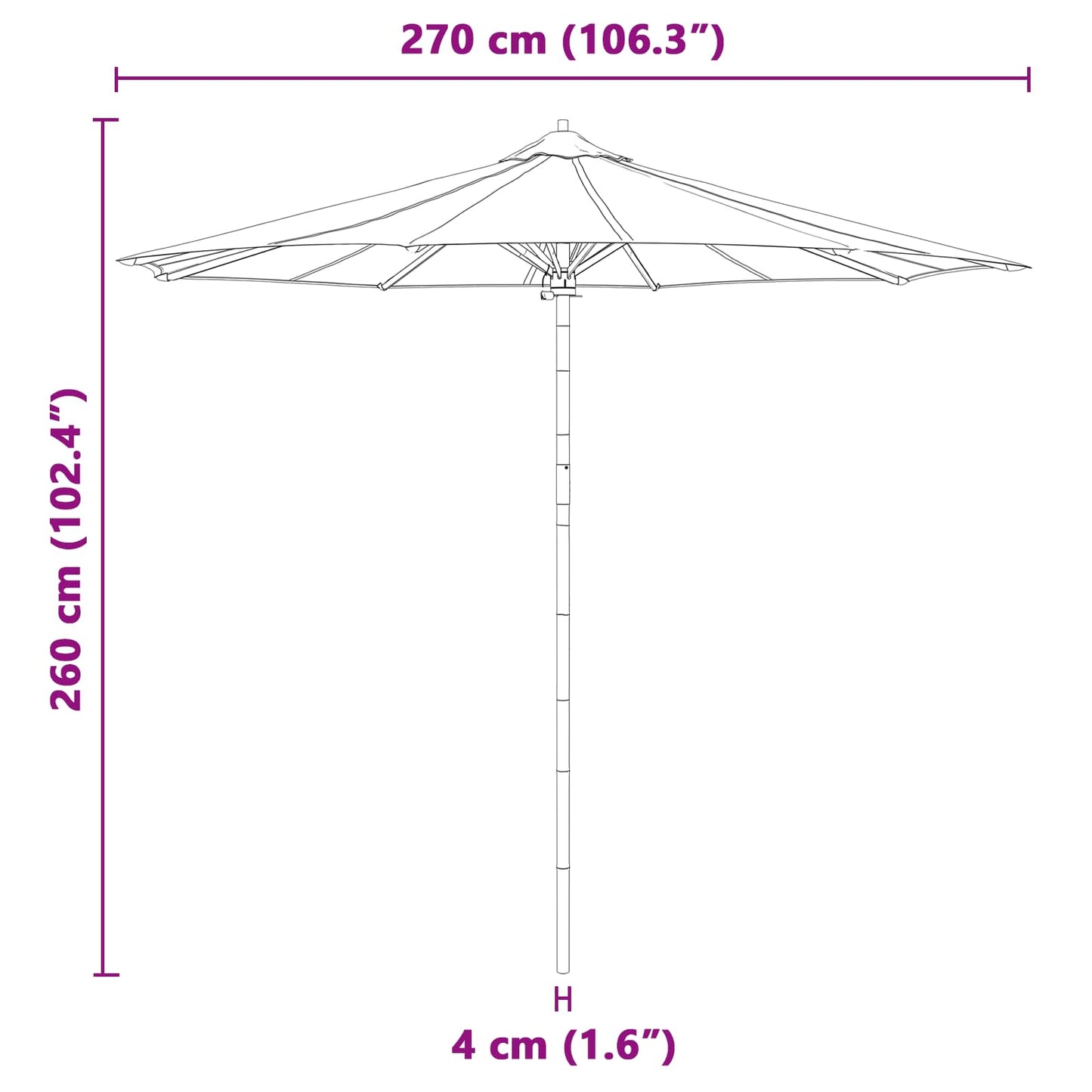 Kerti napernyő Sötétszürke Ø 270 x 260 cm bambusz