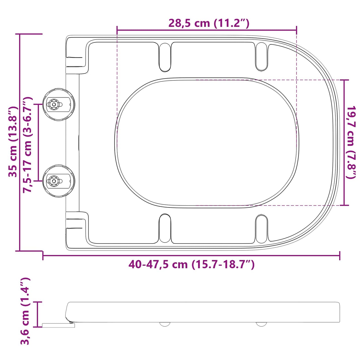 WC ülőke Antracit 47,5 x 35 x 3,6 cm Duroplast